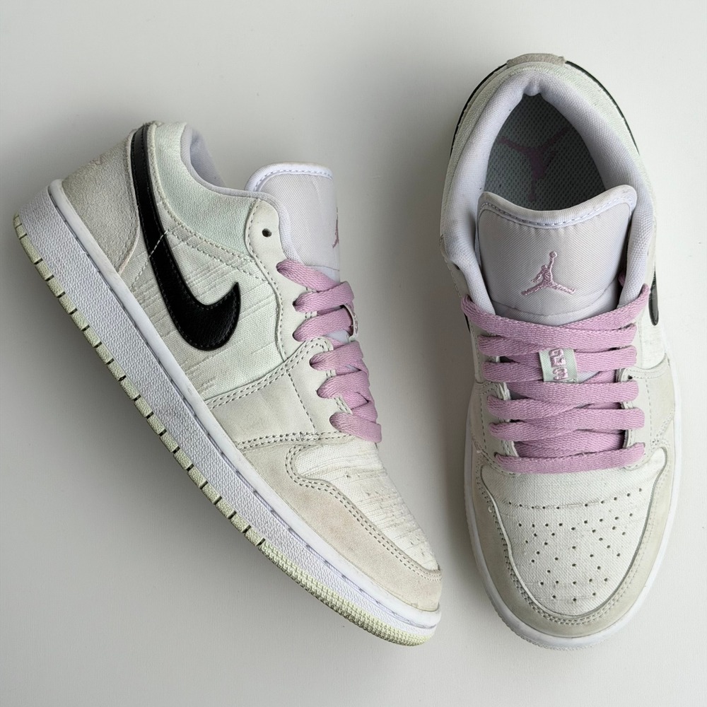 Nike Air Jordan 1 Low SE Womens 7 Barely Green Pink Canvas Leather Retro Sneaker
